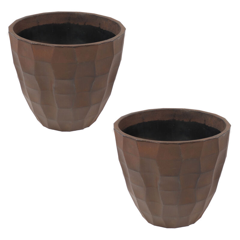 Sunnydaze Pebbled Polyresin Outdoor Planter - Dark Brown - Set of 2
