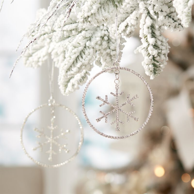 Set of 12 Metal Snowflake Ornaments with Jewel Detail for Festive Tree Styling
