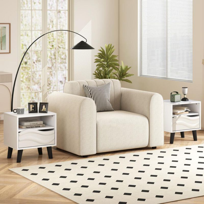 Hivvago Nightstand Mid Century Modern Bedside Table with 3D Wavy Pattern and Open Shelf