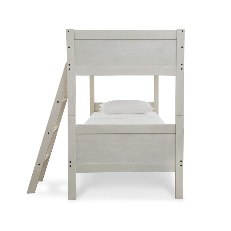 Lea Twin Size Bunk Bed, Wooden Ladder, Traditional Crisp White image number 4