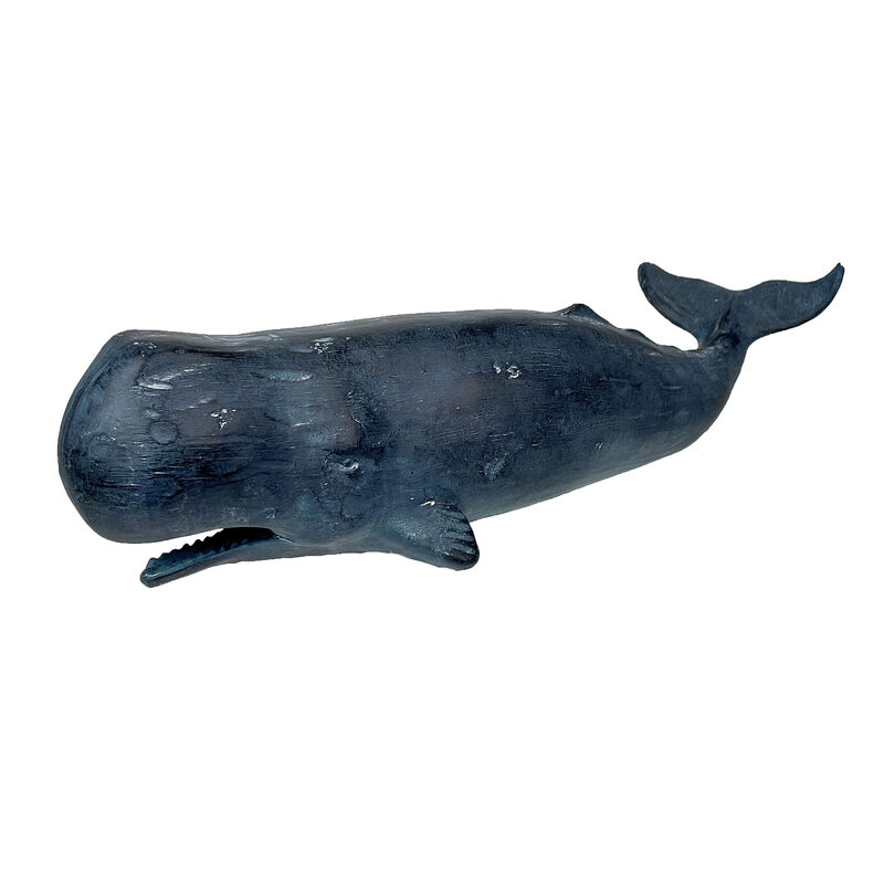 Sperm Whale Statue 15in Hand-Painted Resin Ocean Marine Decor Coastal Sculpture image number 0
