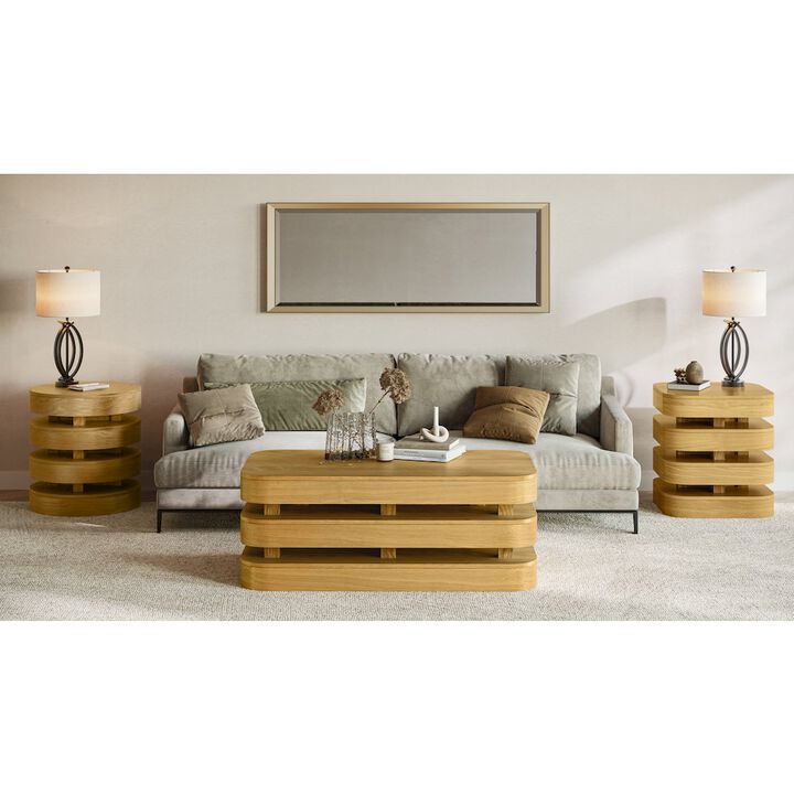 Jofran Mid-Century Modern Floating Sculpture Layered Coffee Table with Caster Wheels