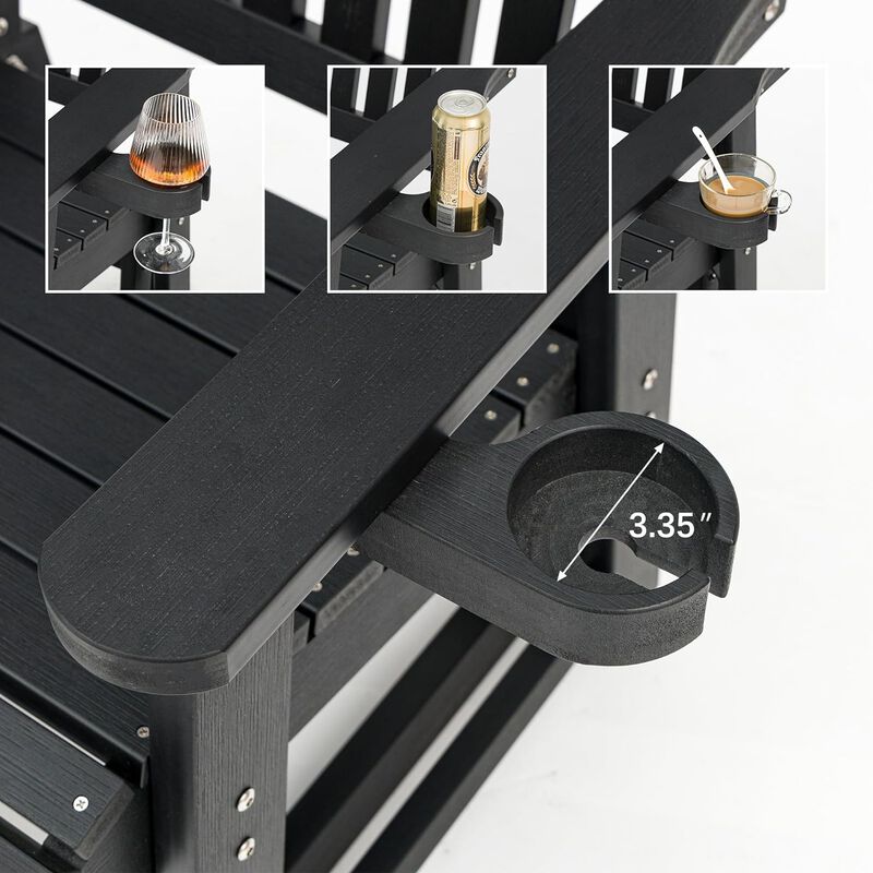 Poly Lumber Patio Glider Two Seat with Cup Holders, Durable HIPS Material, All-Weather Resistant, High Backest and Deep Contoured Seat, Heavy Duty 900 LB, for Outdoor, Porch, Patio (Carbon Black)