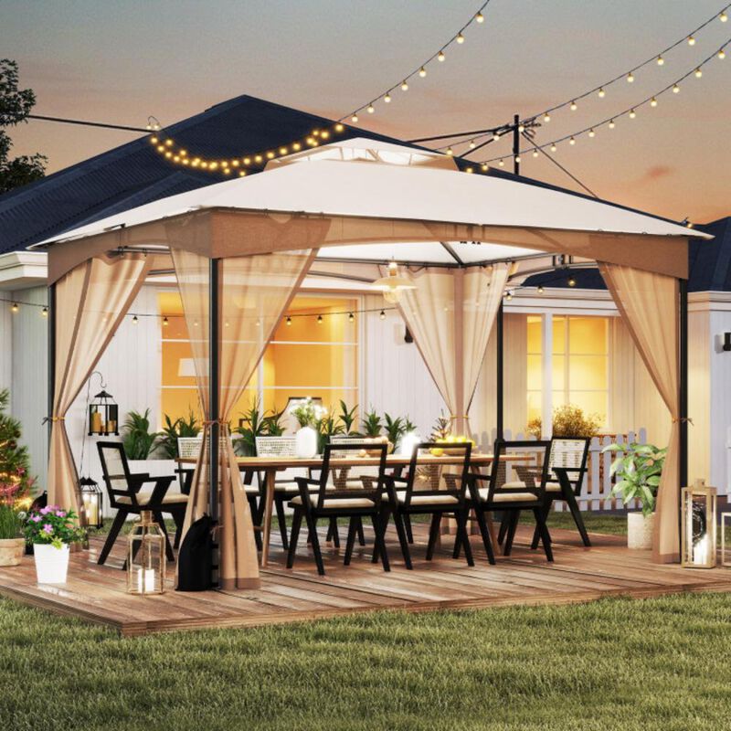 Hivvago Patio Gazebo with Netting Walls with 4 Sandbags
