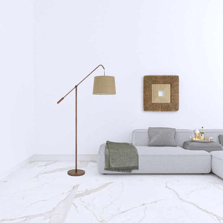 HomeRoots 68" Rusted Adjustable Traditional Shaped Floor Lamp With Rust Drum Shade