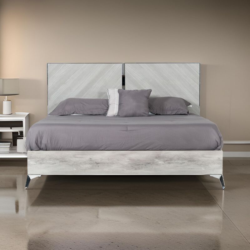 Jecky King Size Bed, Low Profile, Angled Legs, Italian Inspired Gray - Benzara