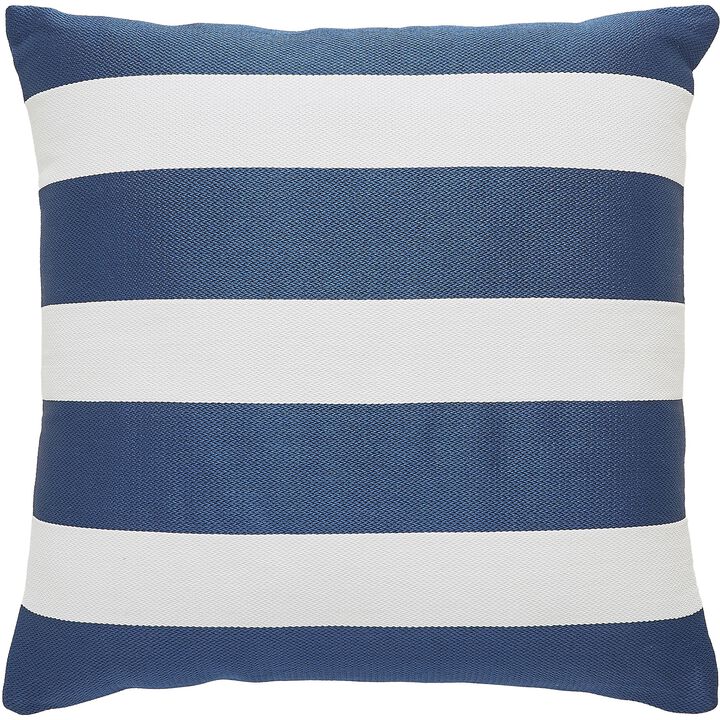 22" Blue and White Striped Square Outdoor Patio Throw Pillow