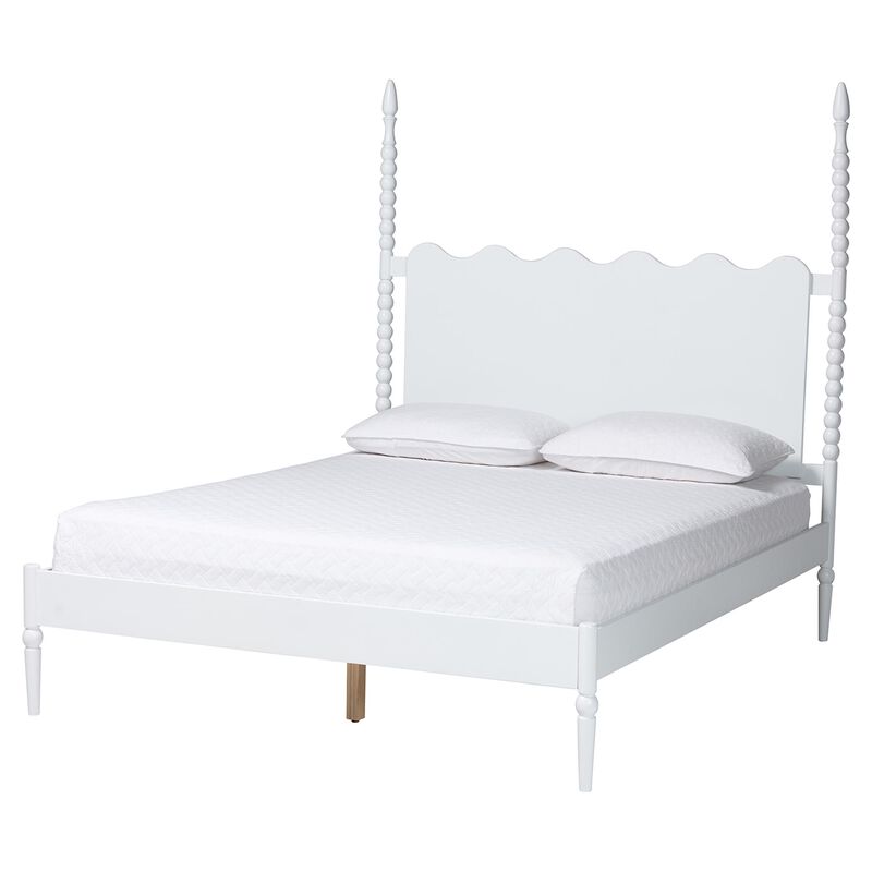 Baxton Studio Brantley Spindle Platform Bed - Farmhouse Bed Frame with Scalloped Headboard and Turned Posts image number 0