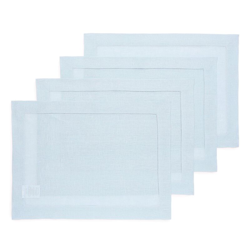 Solino Home 100% Pure Linen Placemats 14 x 19 Inch Set of 4 - Classic Hemstitch