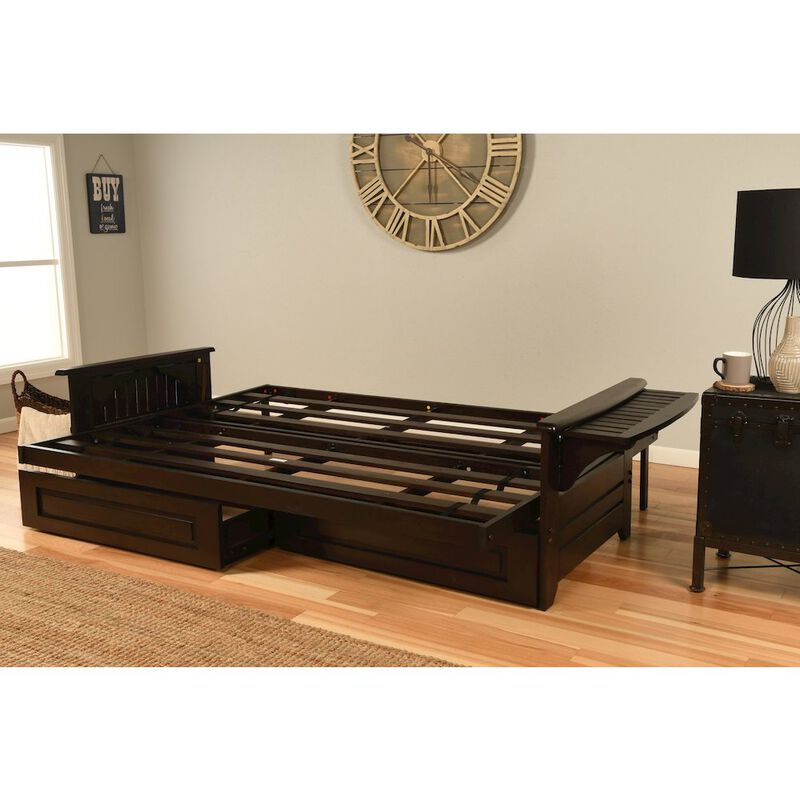 Phoenix Frame Queen-Espresso Finish-Oregon Trail Saddle Mattress-Storage Drawers