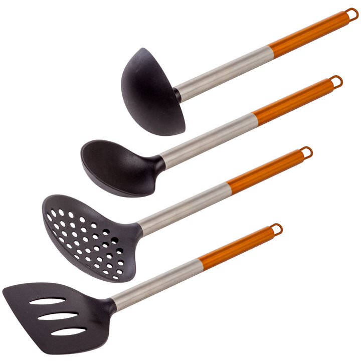 Two Tone 4 Piece Nylon Kitchen Tool Set with Copper Coated Handles