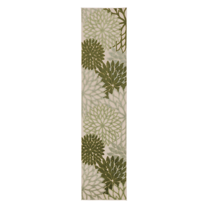 HomeRoots 6' Ivory And Green Floral Indoor Outdoor Runner Rug