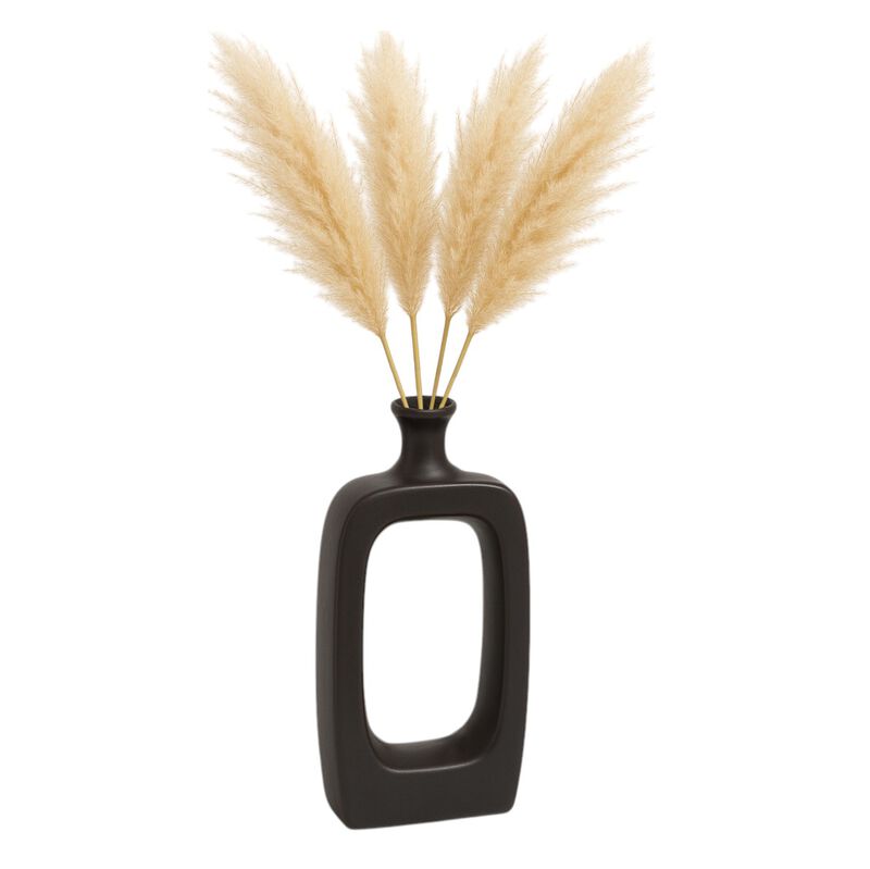 Cer, 14" Vase W/cutout, Black image number 1