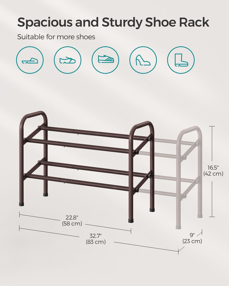 2-Tier Durable Metal Shoe Rack Organizer with Space-Saving Design for Shoes and Storage