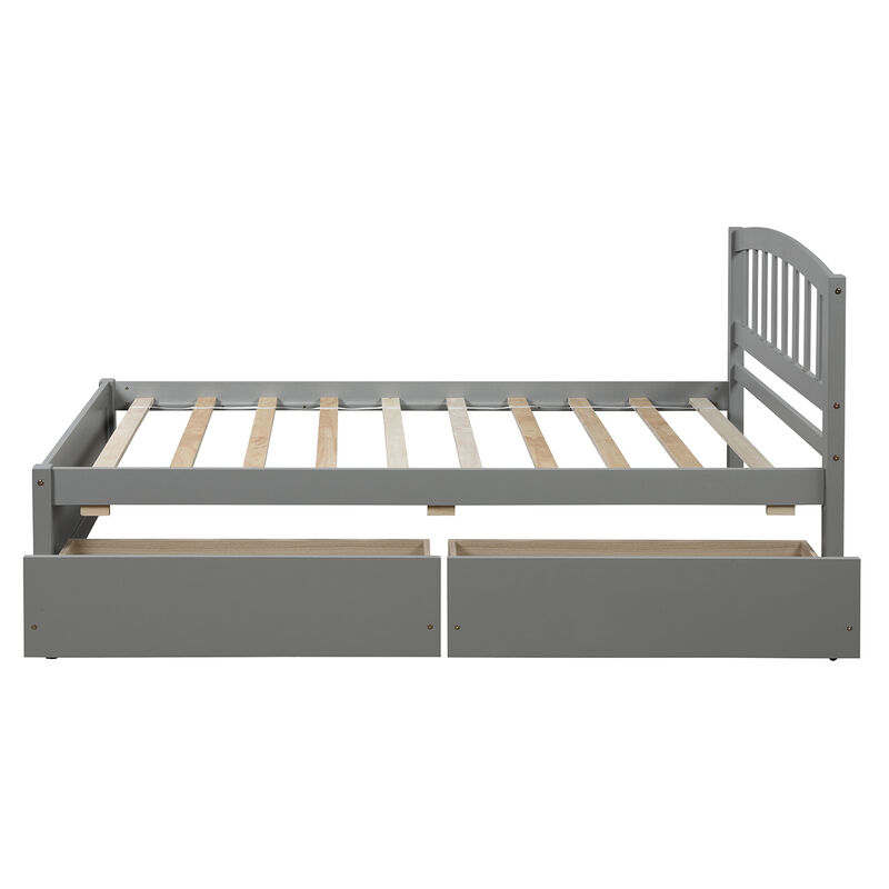 Whisen Elegant Design Twin Size Platform Bed with Two Drawers and Headboard - Gray