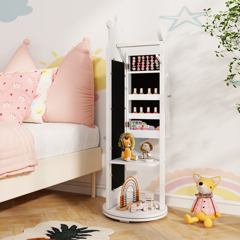 Free-Standing Mirror Jewelry Armoire Cabinet for Kids with Storage and Organization