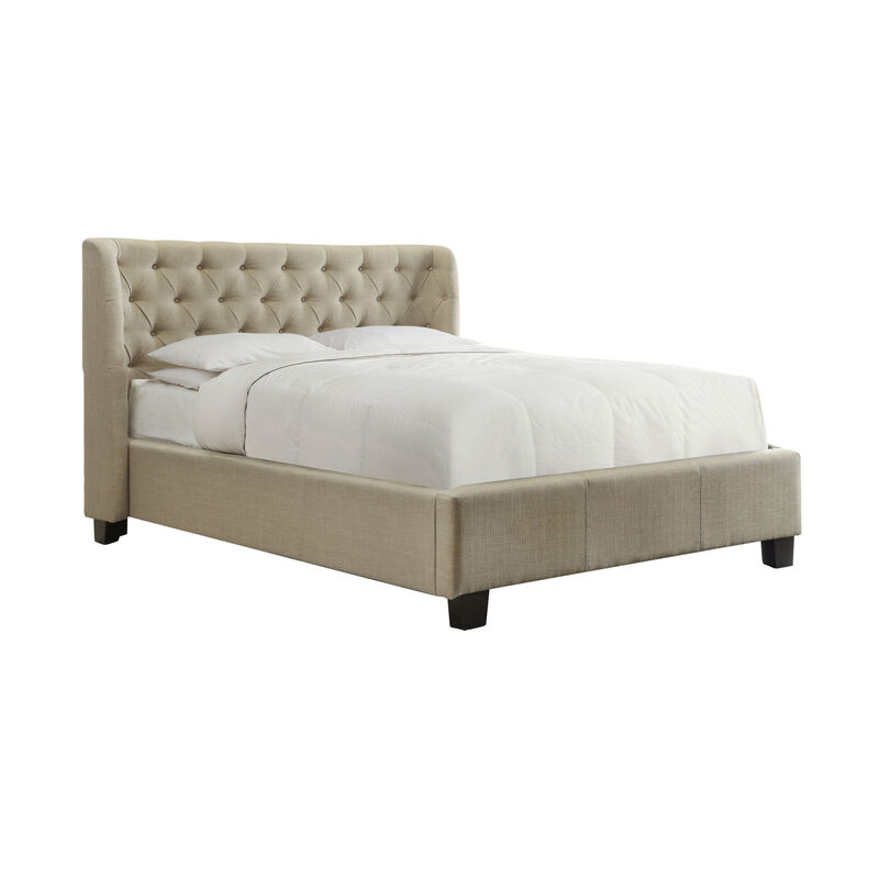 Pax California King Size Bed, Beige Linen, Curved Button Tufted Headboard