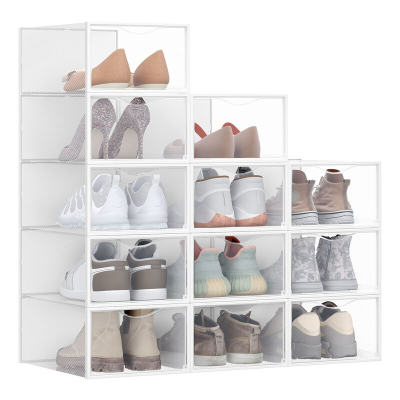 Stackable Clear Shoe Boxes Set of 12 with Doors Shoe Organizer image number 0