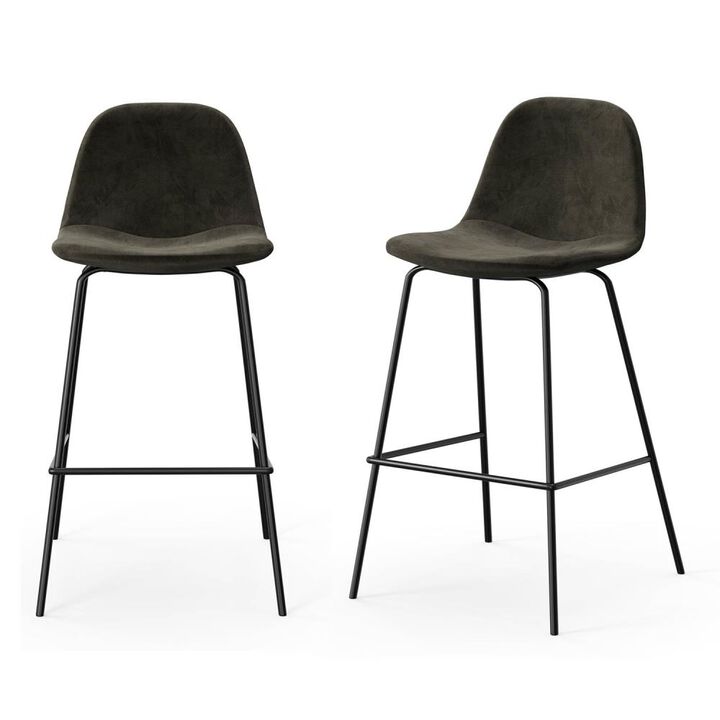 Hivvago Set of 2 - Modern Counter Height Barstool with Low Back Dark Grey Fabric Seat