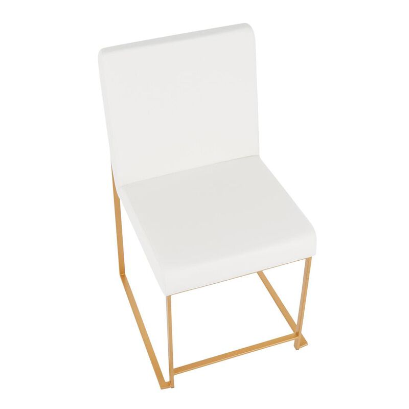LumiSource Gold Metal, White PU High Back Fuji Dining Chair - Set of 2