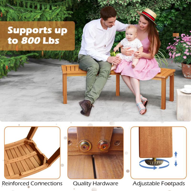 Hivvago Outdoor Curved Acacia Wood Fire Pit Bench with Slatted Seat