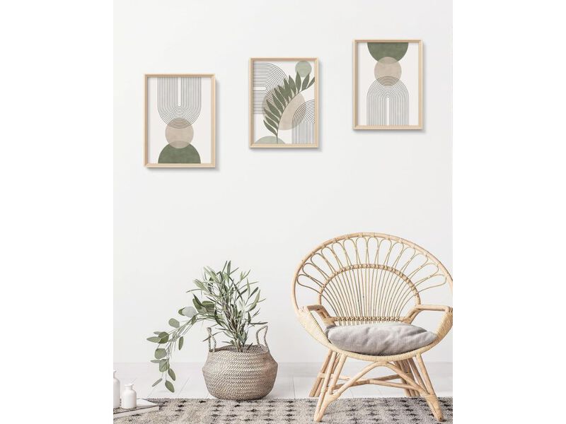 Boho Sage Green Framed Wall Art Set 3 Minimalist Canvas 12x16 In Decor image number 1