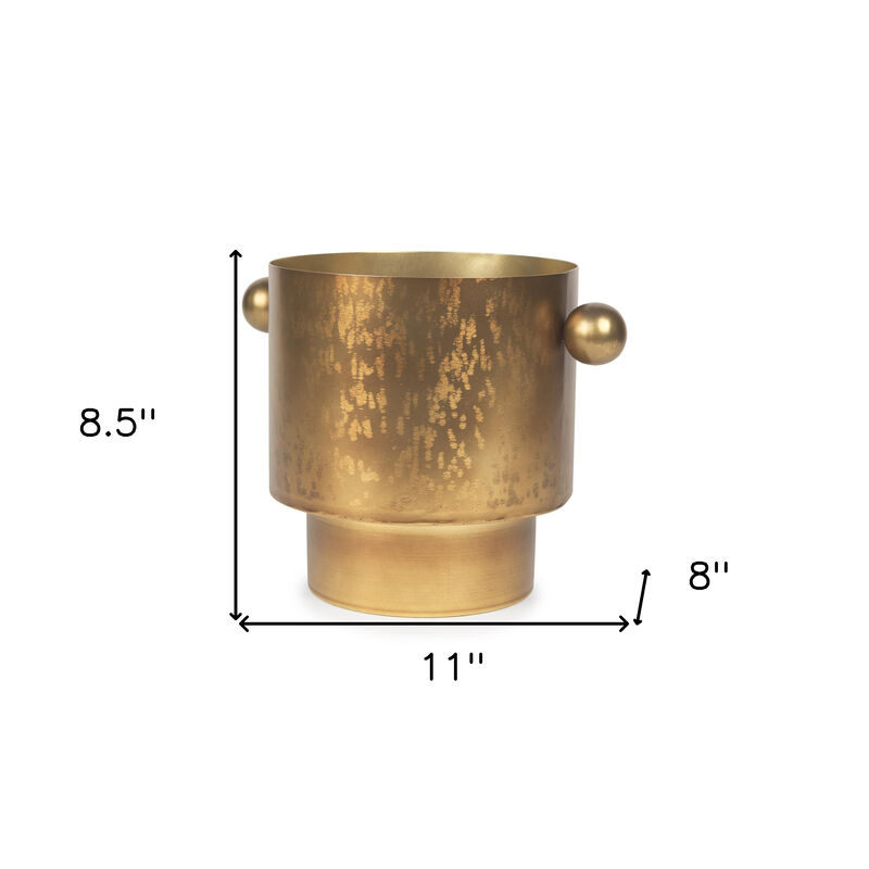 HomeRoots 9" Gold Cast Iron Round Table Vase image number 3