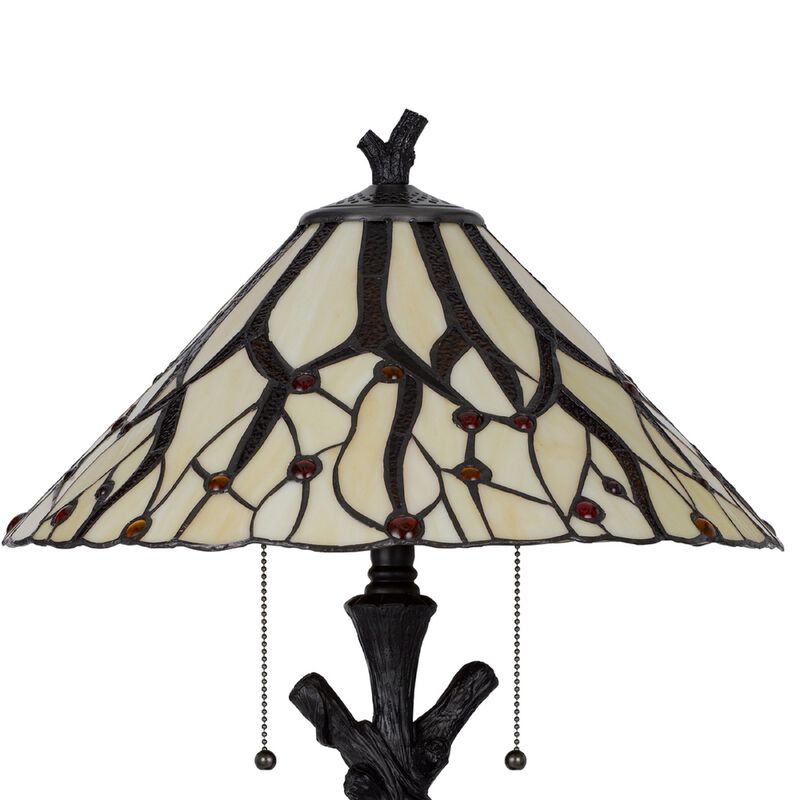 Eli Tiffany Glass Table Lamp, Hand Painted Leaf and Wine Shade, Bronze image number 5
