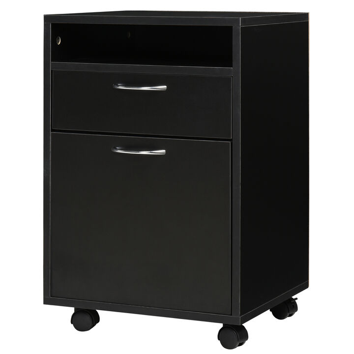 HOMCOM Mobile Storage Cabinet Organizer with Drawer and Cabinet, Printer Stand with Castors, Black