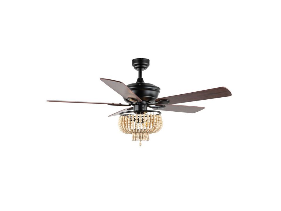 Opal 3-Light Farmhouse Rustic Wood Bead Shade LED Ceiling Fan With Remote