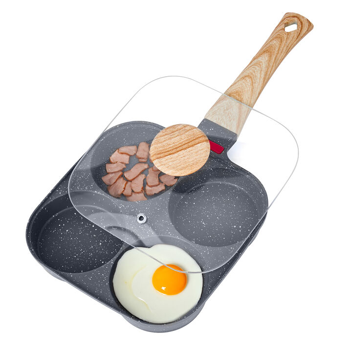 VEVOR 4 Holes Egg Pan Aluminium Omelette Skillet Nonstick Pancake Maker with Lid