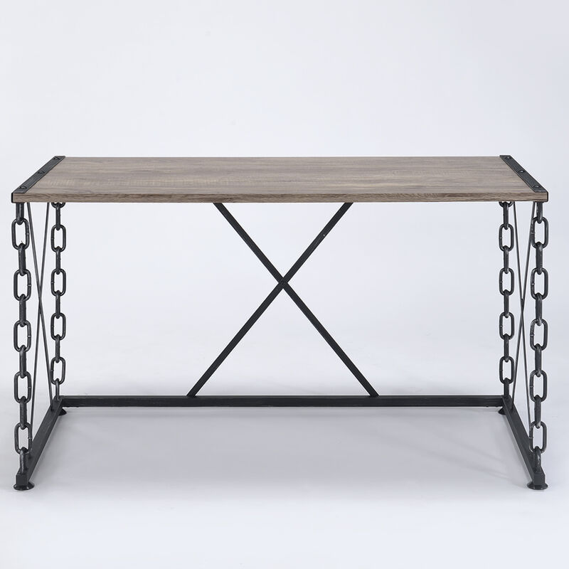 GOODSILO Rustic Oak Wood Top Writing Desk with Industrial Chain Metal Base for Home Office and Study Room image number 2
