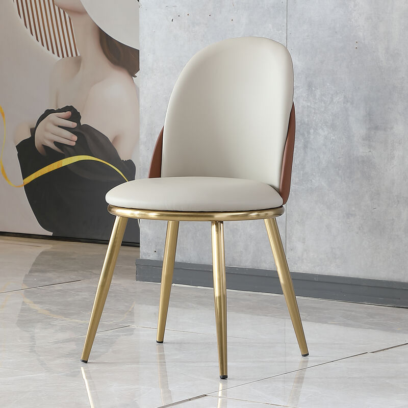 Contemporary Dining Chairs with Gold Legs and PU Leather Upholstery Set of 2