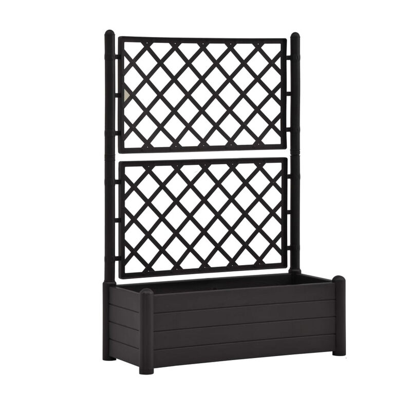 Simi Garden Flower Planter with Trellis, Anthracite Gray, 17x40x56 - Benzara image number 0