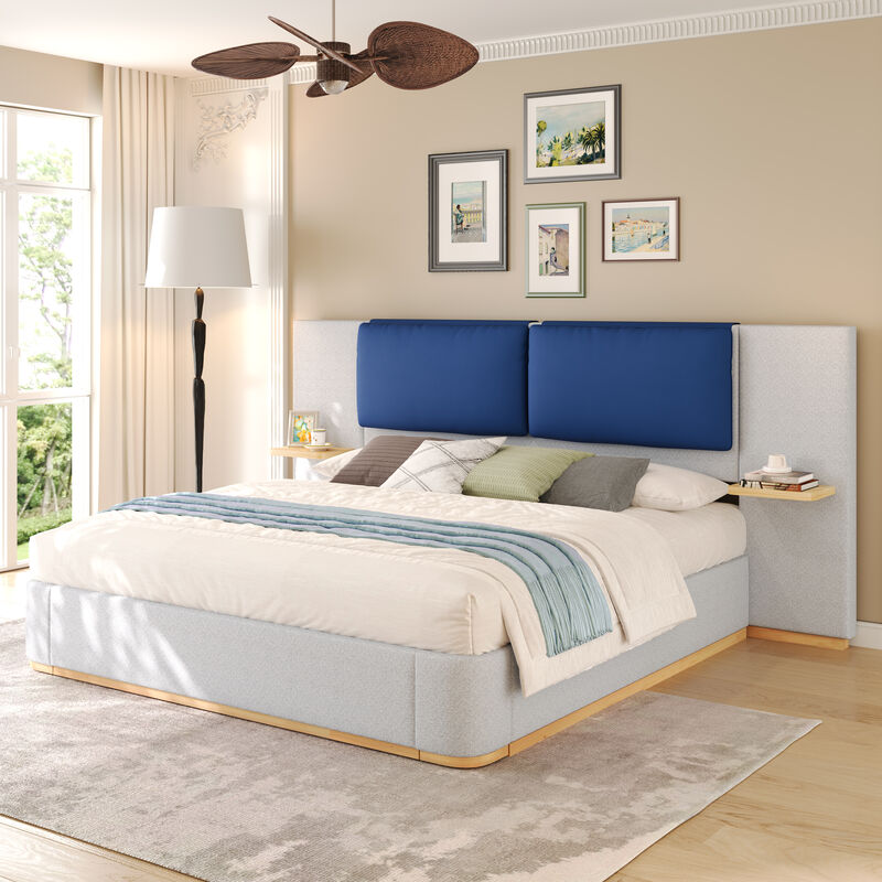 Merax Upholstered Bed Frame with Side Shelves