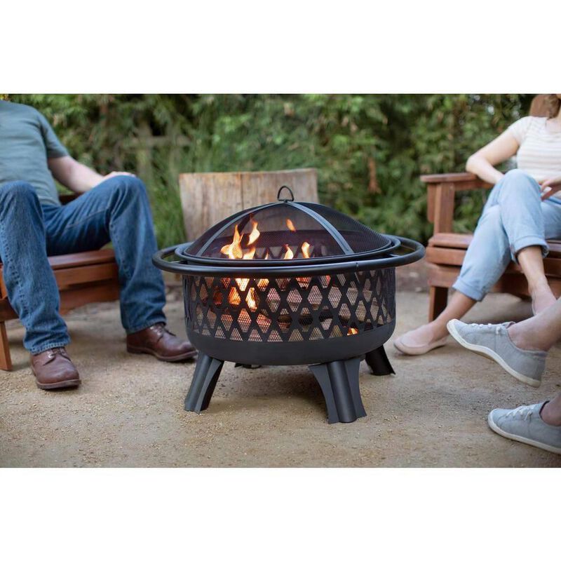 Hivvago 30-inch Black Steel Outdoor Fire Pit Grill with Screen and Poker