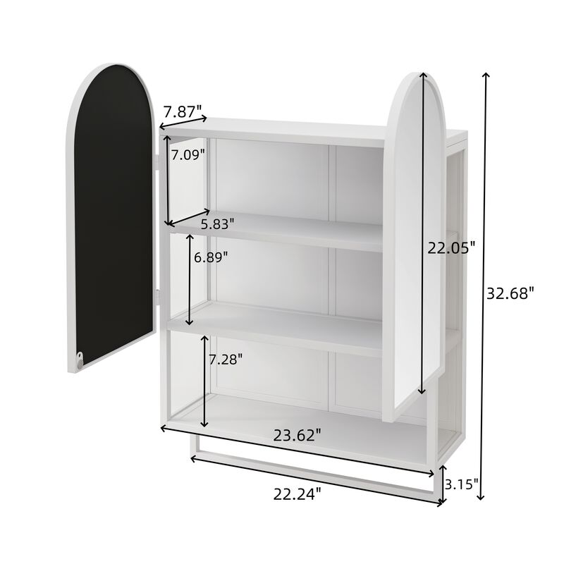 ELEMENT ACE Modern Double-Arched Mirror Cabinet with Adjustable Shelves and Towel Rack for Bathroom Organization and Storage image number 2