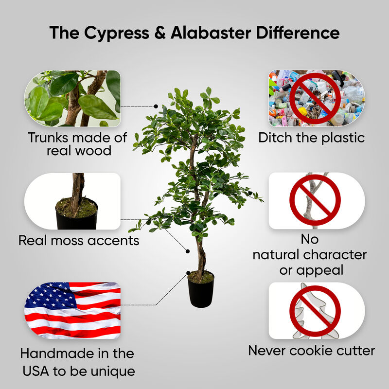 Handmade 4' Artificial 3-Tier Black Olive Tree In Home Basics Plastic Pot Made with Real Wood and Moss Accents