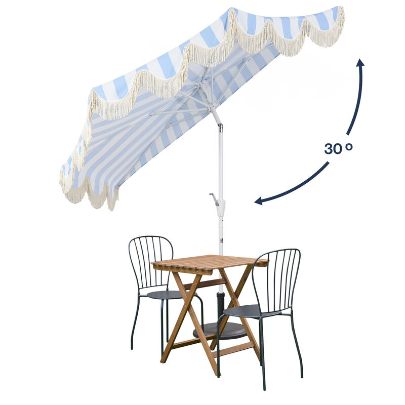 Beverly 9 ft. Designer Classic Scalloped Fringe Half Market Patio Umbrella with Crank, Wind Vent and UV Protection