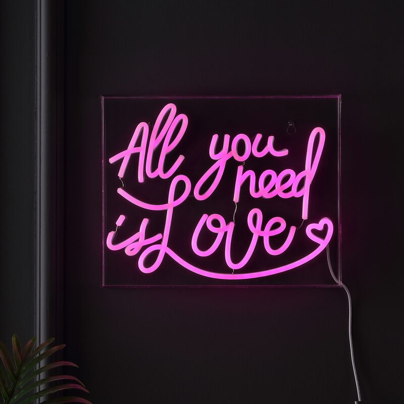 All You Need Is Love 13.7" X 10.9" Contemporary Glam Acrylic Box USB Operated LED Neon Light, Pink image number 6