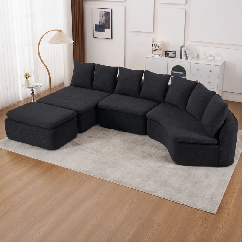 Whisen 133" U-Shaped Modular Sectional Sofa, Chenille Foam with Removable Chaise, No Assembly Required for Living Room image number 2