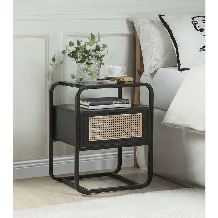 Simple Relax One Drawer Metal Frame Nightstand in Black Finish