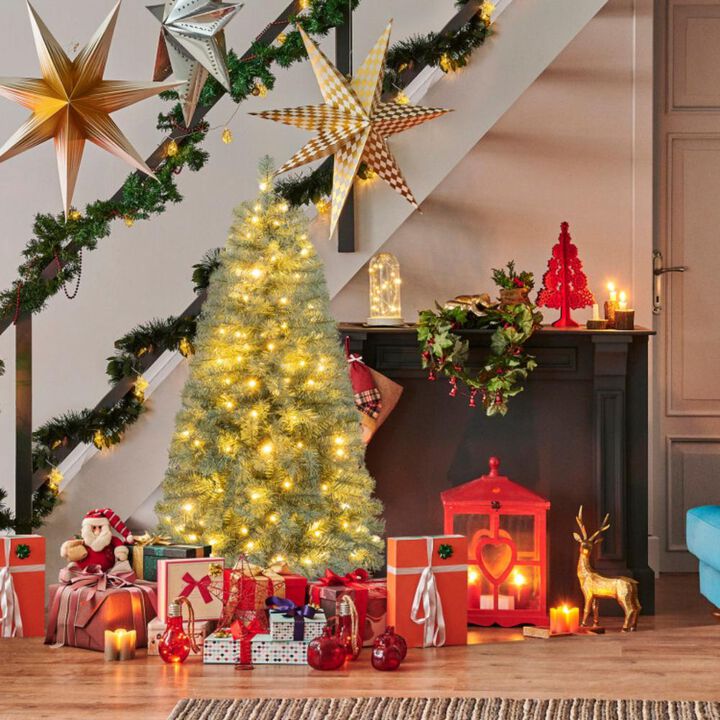 Hivvago Pre-Lit Blue Artificial Christmas Tree Slim with 9 Lighting Modes