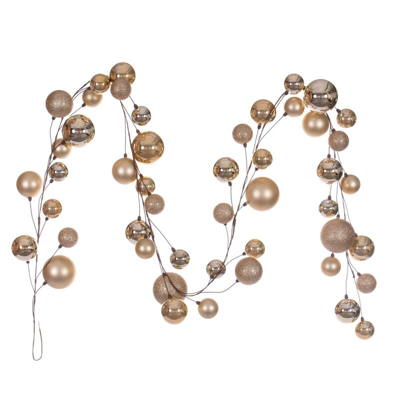 Vickerman 10' Champagne and Rose Assorted Finish Branch Ball Ornament Garland. image number 0