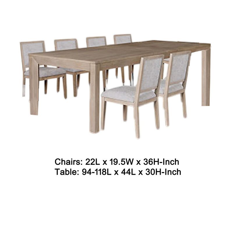 Kizie 7pc Dining Table Set, 94-118 Inch Extendable, Tawny Brown Chairs - Benzara