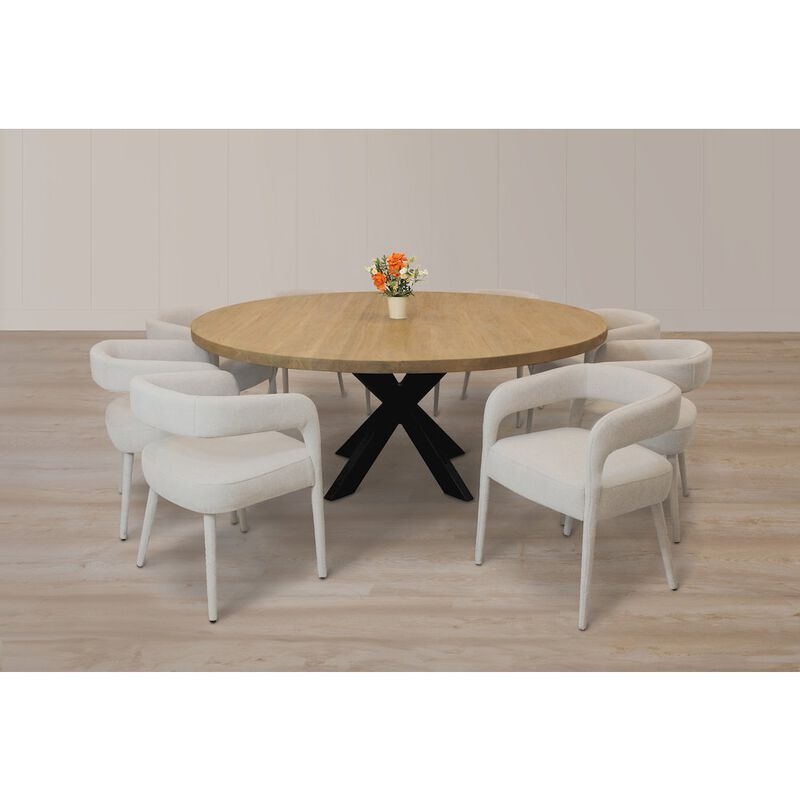 Logan 9-Piece 72 Dining Set with 8 Galway Dining Chairs in Ivory Linen Fabric