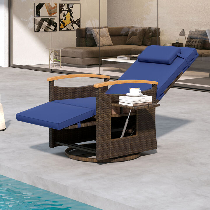 Outdoor Rattan 360 Degree Swivel Reclining Chair with Adjustable Back and Footrest