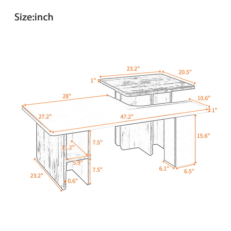 Merax Set of 2 Nesting Coffee Tables Farmhouse Style Solid Wood Rectangular Living Room Tables Multi-Level Side End Tables for Sofa