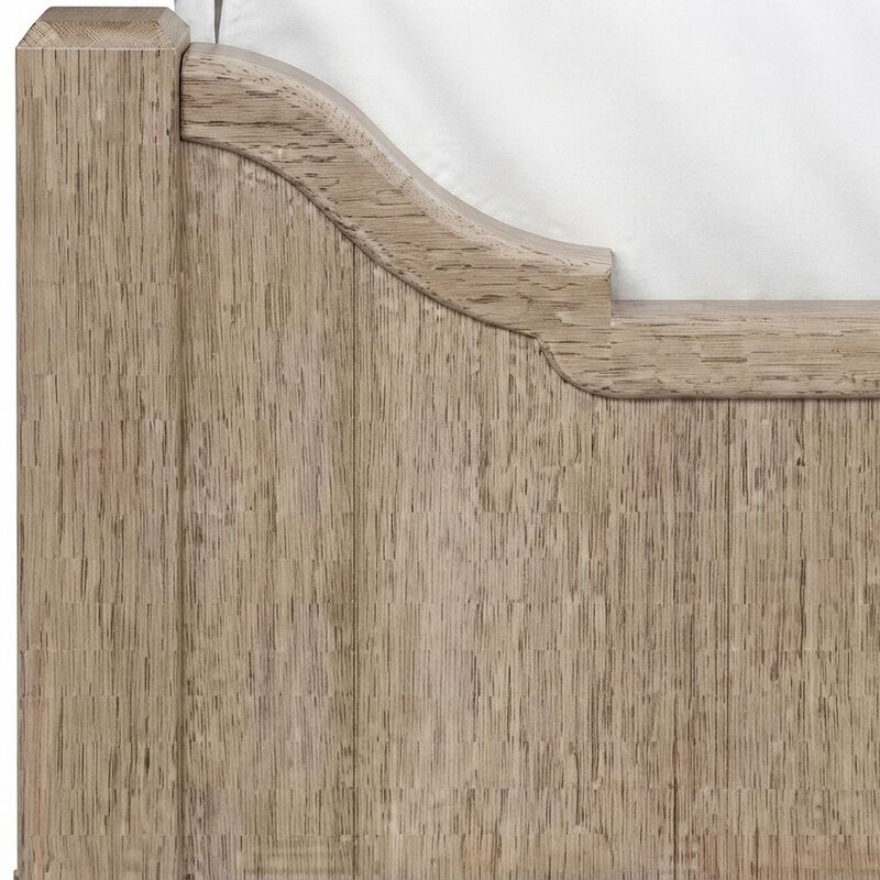FurniFact Rubberwood and Mindi Veneer King Panel Bed with Tall Headboard, Sand image number 5