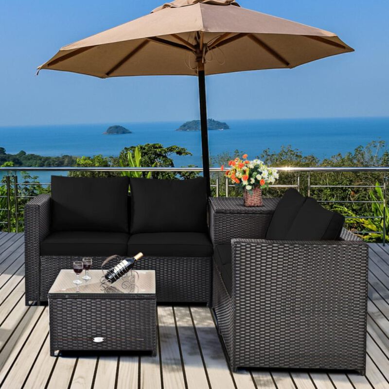 Hivvago 4 Pieces Outdoor Patio Rattan Furniture Set with Loveseat and Storage Box